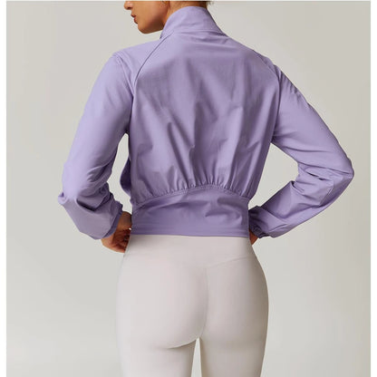 Custom LOGO Women's Quick-Dry Stand Collar Yoga Jacket, Thin Windproof Outdoor Running Fitness Long-Sleeve Sports Jacket