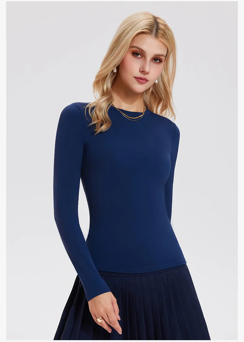 Custom LOGO Women's Naked Yoga Suit Long Sleeve T-Shirt Elastic Quick Drying Slim Fit Belly Running Fitness Top