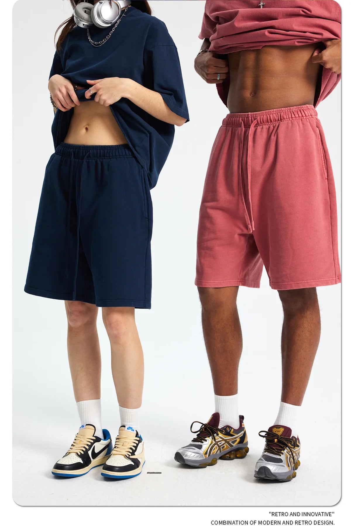 Custom LOGO men's new washed 420G European and American 100% cotton retro terry couple casual sports shorts