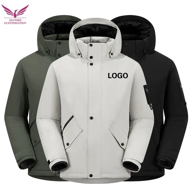 Winter Warm duck down Jacket Custom Logo Thick Skiing Down Jacket Coat Print Company Brand Design Outdoor Windproof jacket