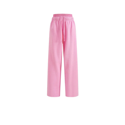 Custom LOGO Women's 2025 Spring and Autumn 370G Heavy 100% Cotton Retro Style Old and Skinny Double Waist Casual Straight Pants