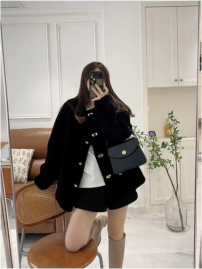 Lamb Fur Jacket for Women Pure Wool Fur Coats Particle Sheep Fleece Gold Buckle Composite Fur Integrated Women's Winter Coat FCY