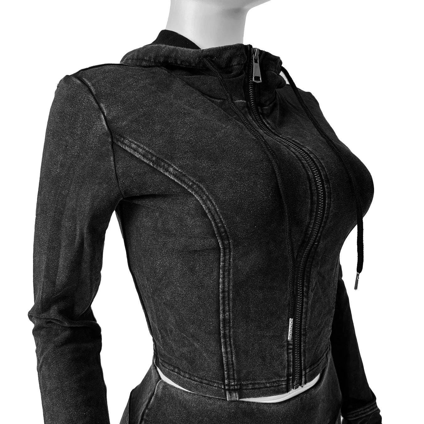 Customized LOGO women's cotton ammonia washed old hooded flared pants elastic two-piece casual suit