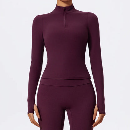 Hearuisavy Half Zipper High Collar Sports Shirts Quick-Dry Yoga Clothing Women Sportswear Fitness Long Sleeve Tight Clothes
