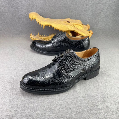 Authentic crocodile leather men's formal shoes real crocodile leather men's business lace-up Brock leather shoes