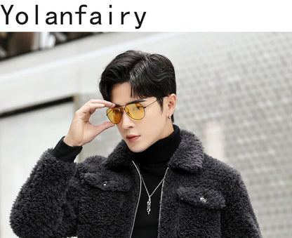 YOLANFAIRY 100% Wool Mens Real Fur Coat Winter 2024 Jackets Short Lambswool Coats Integrated Clothes Trend Top Chaquetas Hombre