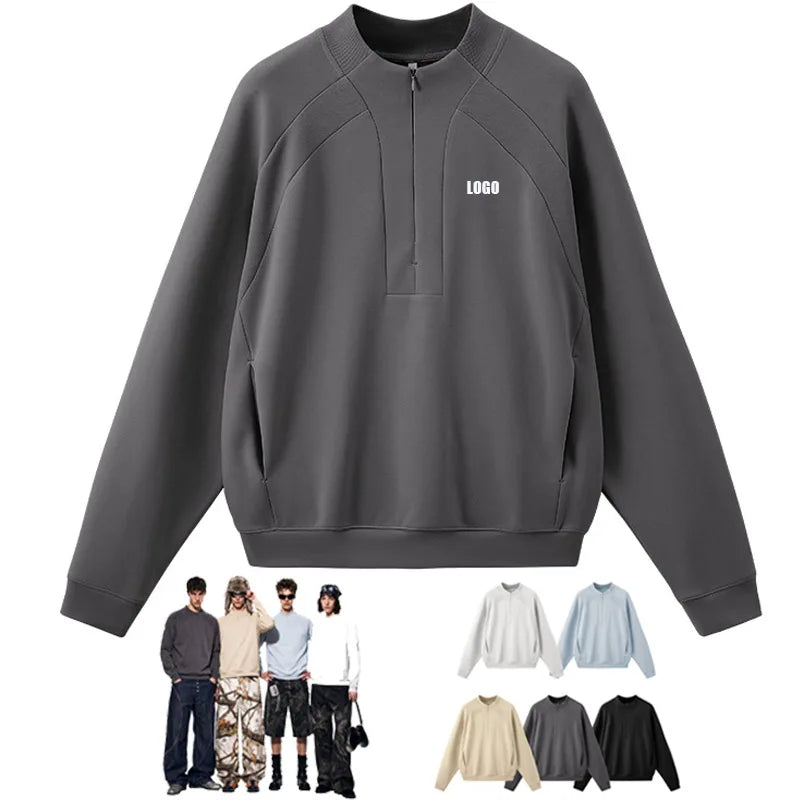 Custom LOGO Men's 2026 Cotton Stretch 350G Sweatshirt Autumn/Winter New Short Casual Half-Zip Windproof Couple's Jacket