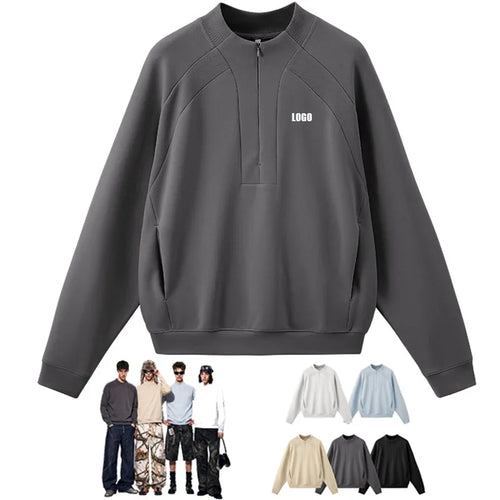 Custom LOGO Men's 2026 Cotton Stretch 350G Sweatshirt Autumn/Winter New Short Casual Half-Zip Windproof Couple's Jacket