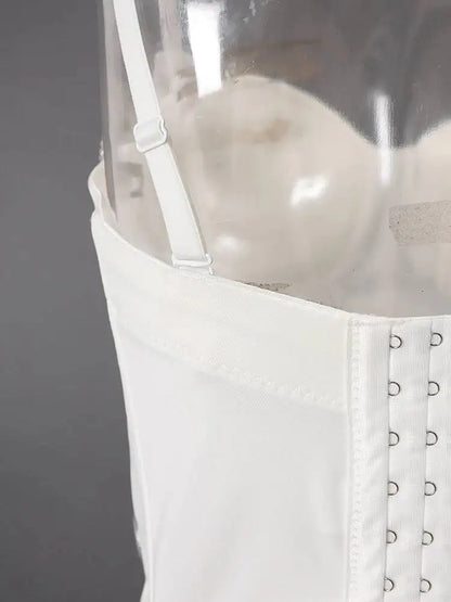 DEAT Fashion Fishbone Embroidery Lace Waist-sliming Tank Tops Women’s Pearl Embroidery Backless Sleeveless Camis Summer New