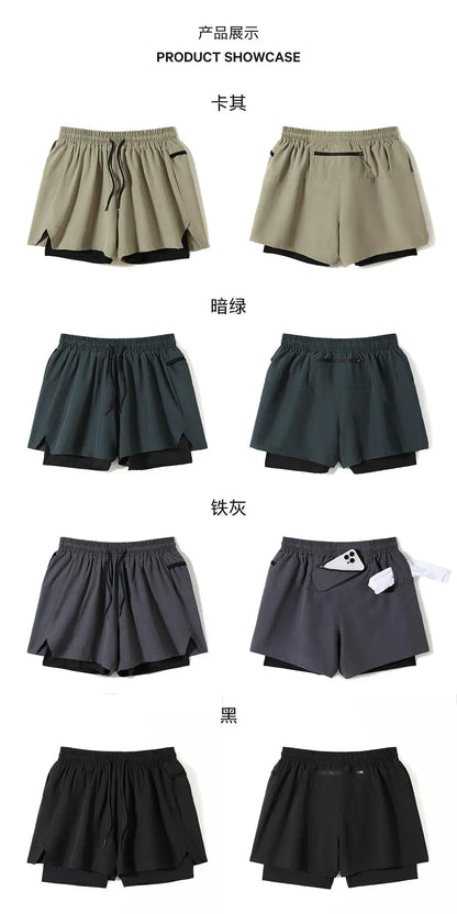 #51147-XIYU Custom LOGO Print Men's Running Shorts Quick-drying Fitness Black Double Layer Men New Sport Workout Training Short
