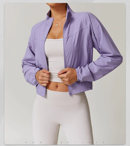 Custom LOGO Women's Quick-Dry Stand Collar Yoga Jacket, Thin Windproof Outdoor Running Fitness Long-Sleeve Sports Jacket