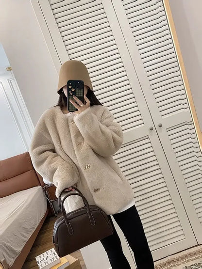 Lamb Fur Jacket for Women Pure Wool Fur Coats Particle Sheep Fleece Gold Buckle Composite Fur Integrated Women's Winter Coat FCY