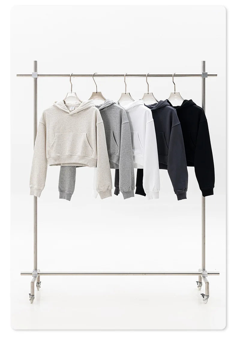 Customized LOGO women's new autumn blockbuster 445G big pocket hooded sweater short top