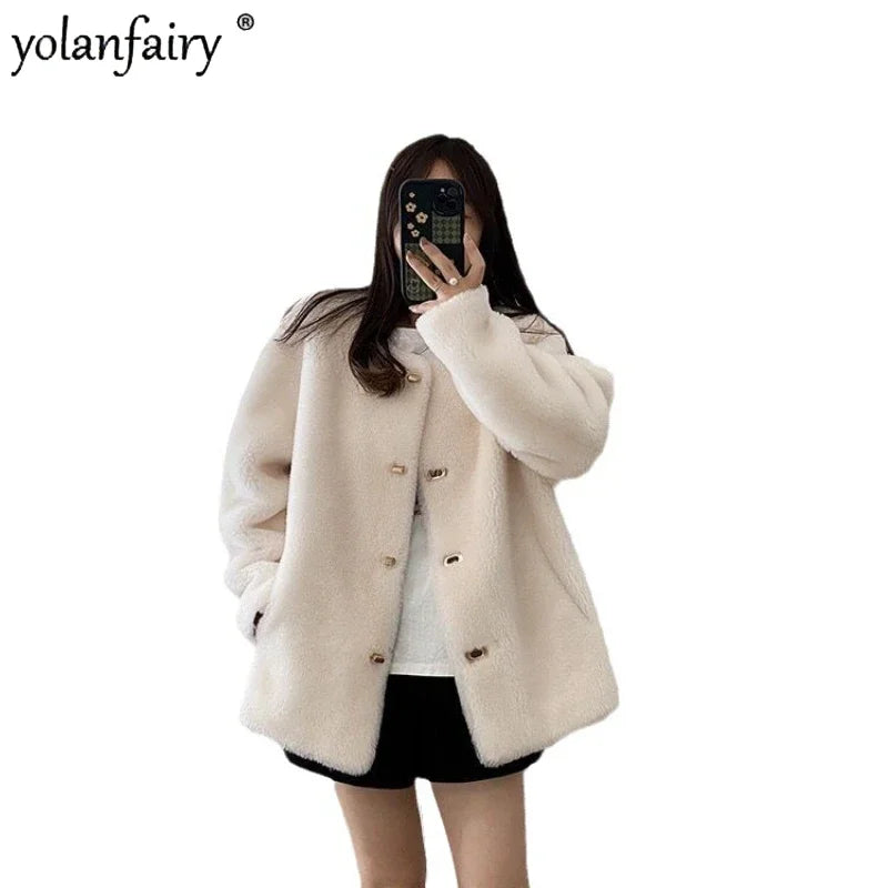 Lamb Fur Jacket for Women Pure Wool Fur Coats Particle Sheep Fleece Gold Buckle Composite Fur Integrated Women's Winter Coat FCY