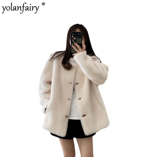Lamb Fur Jacket for Women Pure Wool Fur Coats Particle Sheep Fleece Gold Buckle Composite Fur Integrated Women's Winter Coat FCY