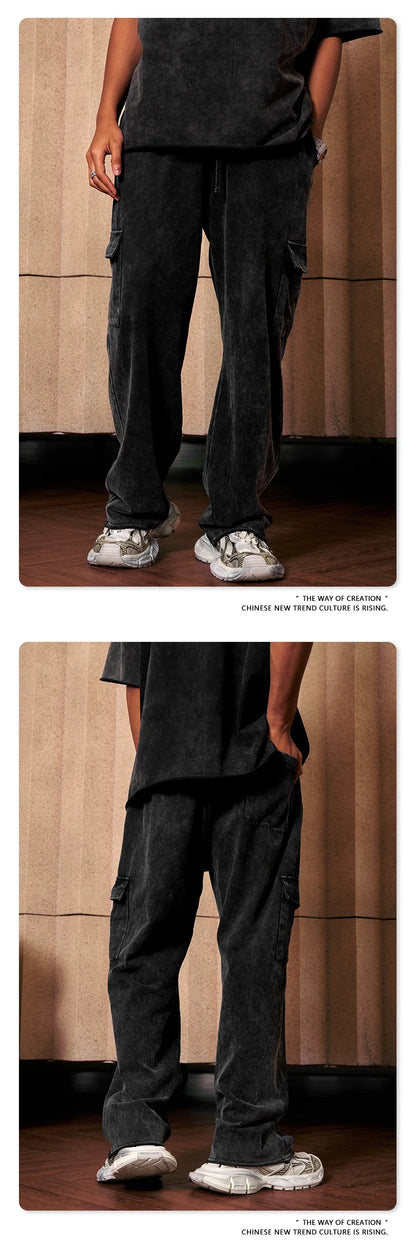 Custom LOGO Men's 358G Spring Summer 100% Cotton New Teen Thin Multi-Pocket American Retro Washing Tooling Casual Couple Pants