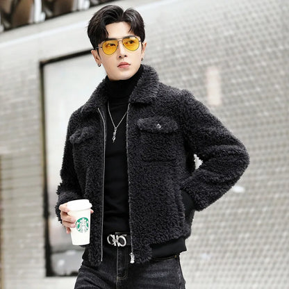 YOLANFAIRY 100% Wool Mens Real Fur Coat Winter 2024 Jackets Short Lambswool Coats Integrated Clothes Trend Top Chaquetas Hombre