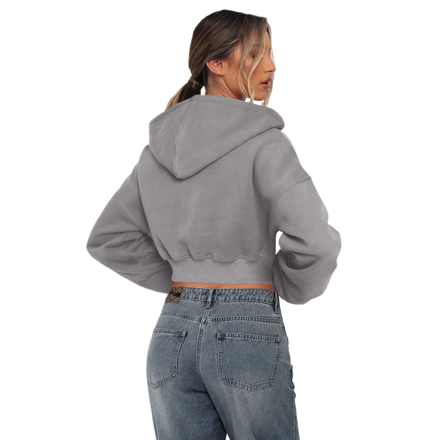 Custom LOGO women's short European and American style fashion street long-sleeved autumn and winter loose hooded sweater