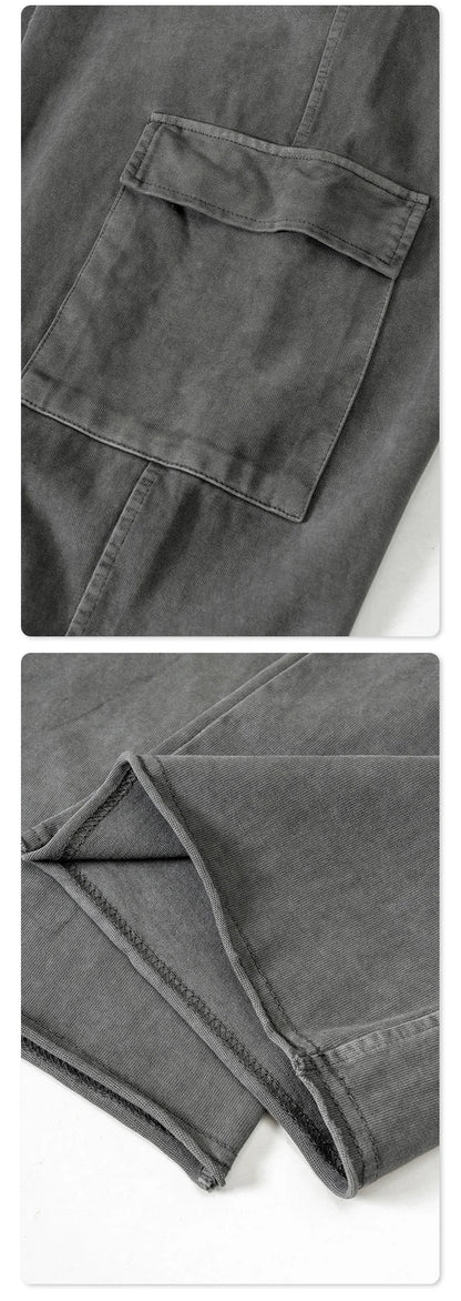 Custom LOGO Men's 358G Spring Summer 100% Cotton New Teen Thin Multi-Pocket American Retro Washing Tooling Casual Couple Pants