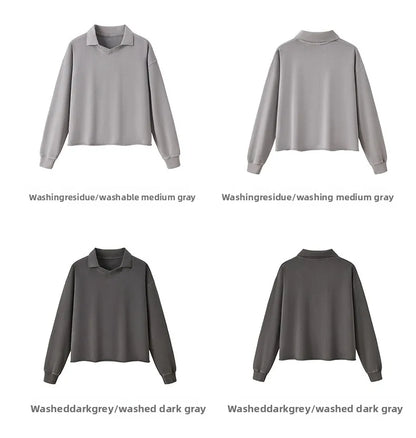 Custom LOGO men's clothing 380G old money wind 100% cotton BOXY short and wide washed old small V-neck curling terry sweater