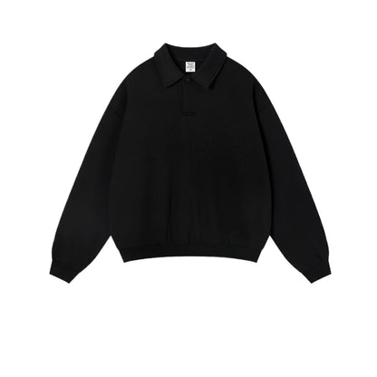 Custom LOGO men's autumn 320G heavy cotton new old money wind American retro polo sweater trousers loose suit