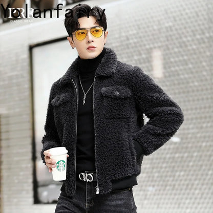 YOLANFAIRY 100% Wool Mens Real Fur Coat Winter 2024 Jackets Short Lambswool Coats Integrated Clothes Trend Top Chaquetas Hombre