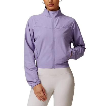 Custom LOGO Women's Quick-Dry Stand Collar Yoga Jacket, Thin Windproof Outdoor Running Fitness Long-Sleeve Sports Jacket
