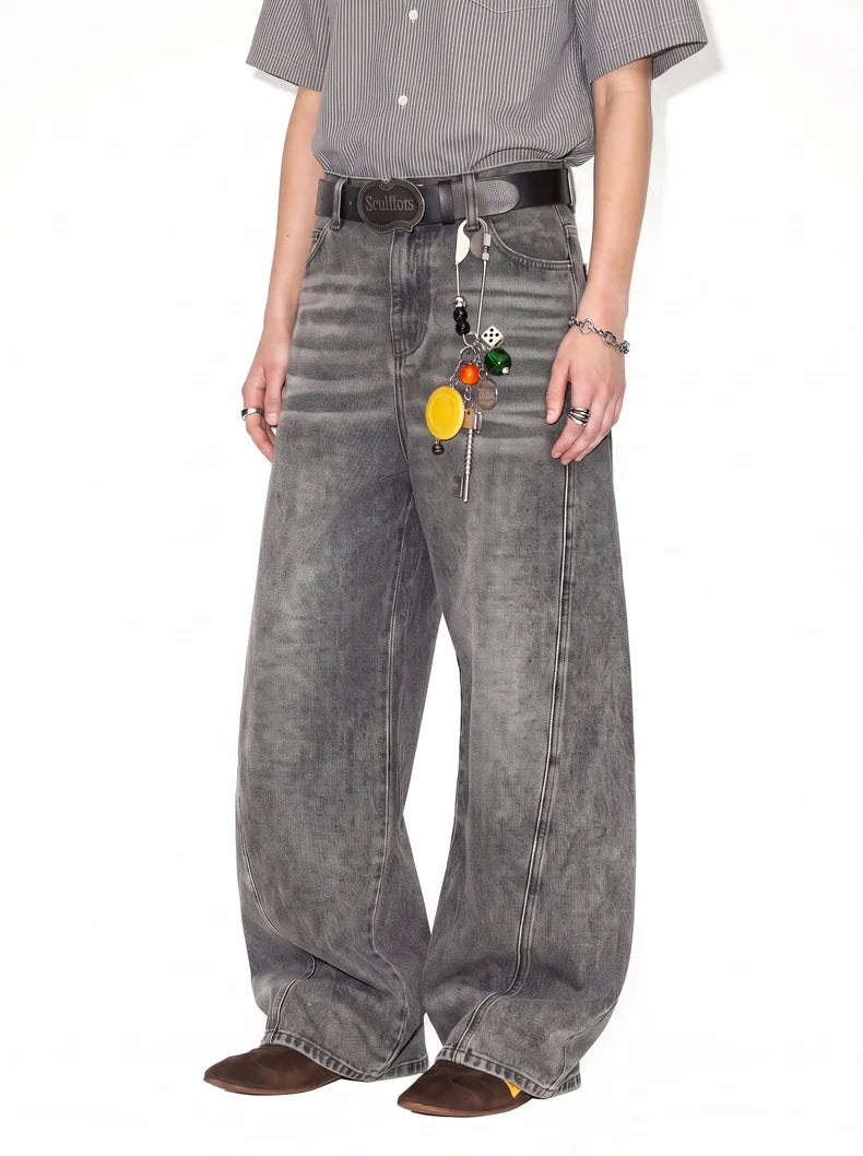 Custom LOGO men's 2026 denim scimitar pants cotton autumn new American retro washed old casual couple trousers