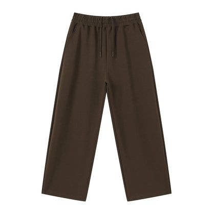 Personalized LOGO custom men's 320G cotton polyester vertical wide-leg pants drawstring elastic waist casual straight trousers