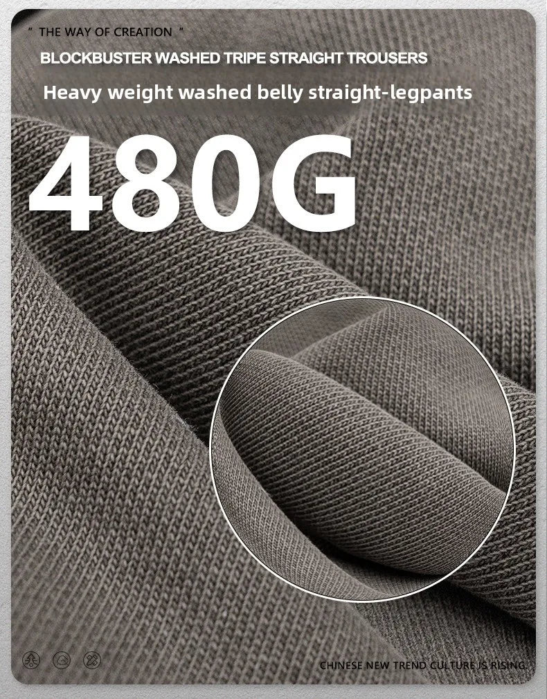 Customized LOGO Men's 2025 Autumn New 480G Heavy 100% Cotton Black Pattern Straight Loose Casual Pants