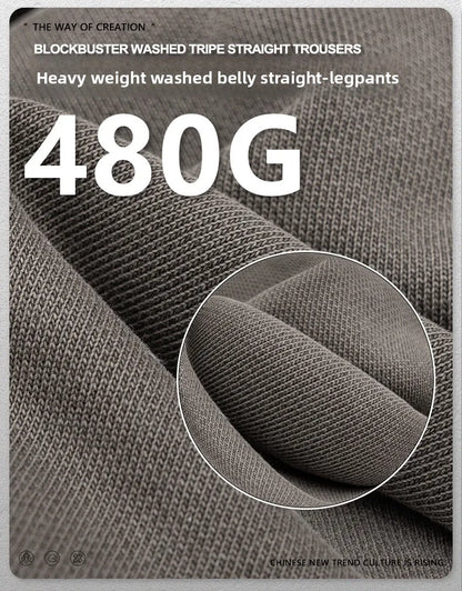 Customized LOGO Men's 2025 Autumn New 480G Heavy 100% Cotton Black Pattern Straight Loose Casual Pants