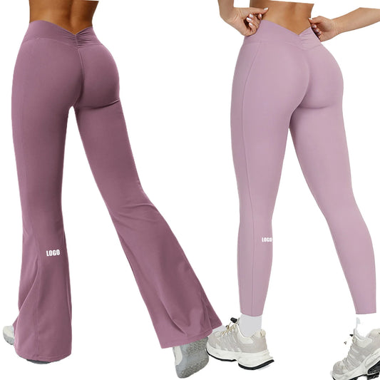 Customized LOGO women's yoga trousers high waist pleated leggings outdoor running sports fitness trousers