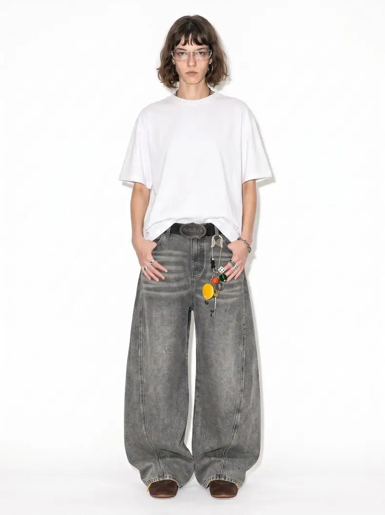 Custom LOGO men's 2026 denim scimitar pants cotton autumn new American retro washed old casual couple trousers
