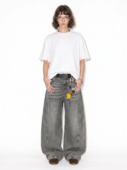 Custom LOGO men's 2026 denim scimitar pants cotton autumn new American retro washed old casual couple trousers
