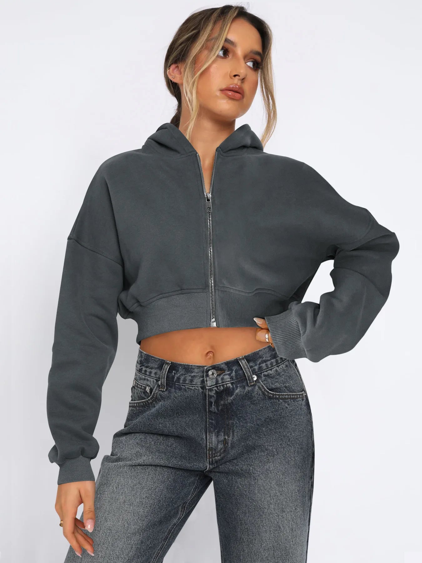 Custom LOGO women's short European and American style fashion street long-sleeved autumn and winter loose hooded sweater