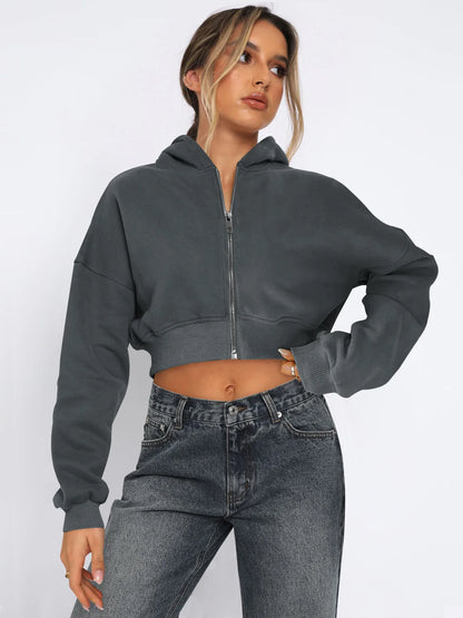 Custom LOGO women's short European and American style fashion street long-sleeved autumn and winter loose hooded sweater