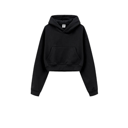 Customized LOGO women's new autumn blockbuster 445G big pocket hooded sweater short top