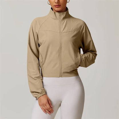 Custom LOGO Women's Quick-Dry Stand Collar Yoga Jacket, Thin Windproof Outdoor Running Fitness Long-Sleeve Sports Jacket