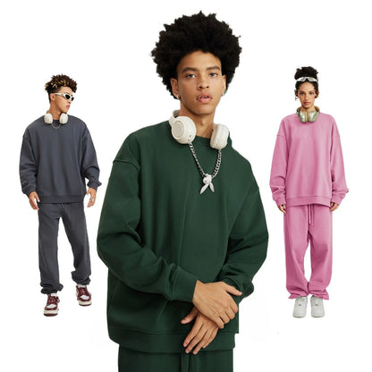 Custom LOGO men's and women's spring autumn and winter new American 440G heavy terry loose pullover crew neck sweater
