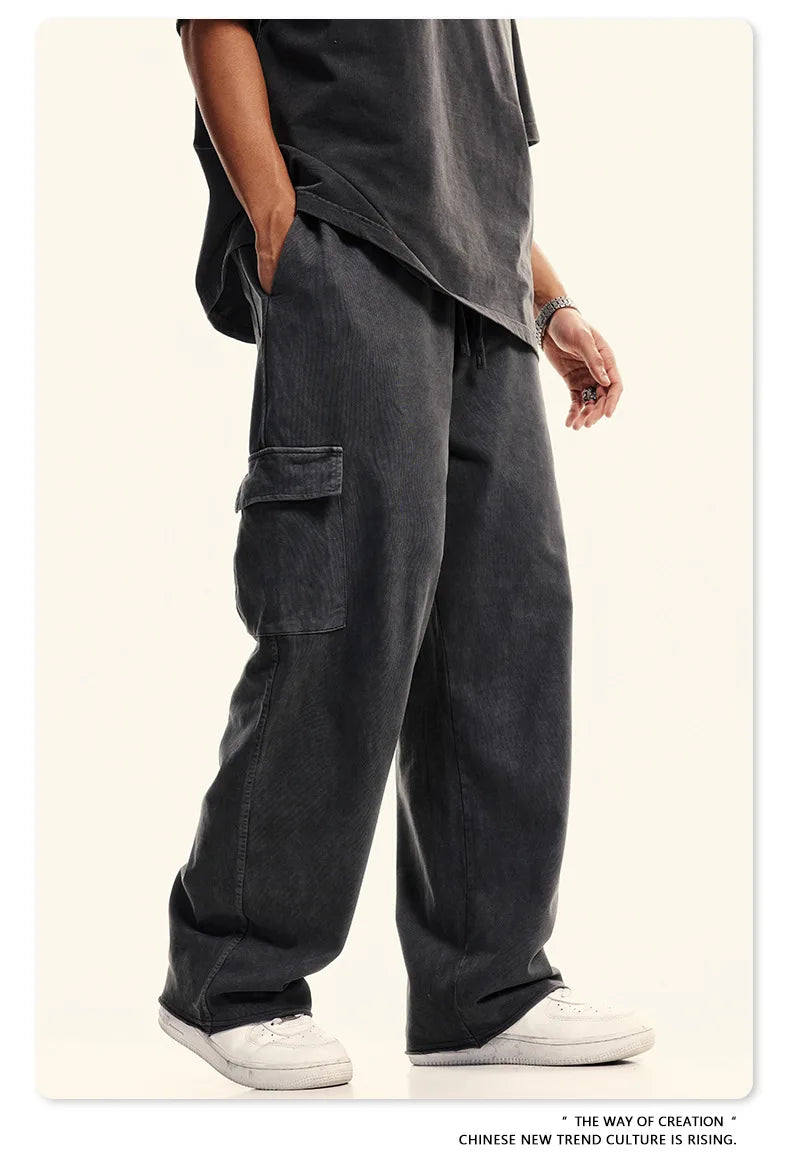 Custom LOGO Men's 358G Spring Summer 100% Cotton New Teen Thin Multi-Pocket American Retro Washing Tooling Casual Couple Pants