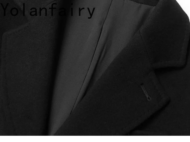 YOLANFAIRY Real Sheepskin Leather Patchwork Wool Coat for Men Autumn Trendy Short Cashmere Jacket Loose Streetwear ropa hombre