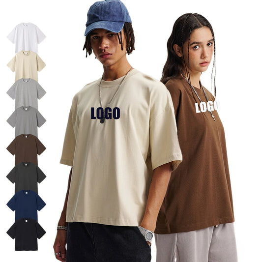 Customized LOGO men's clothing summer new 275G heavy 100% cotton short version loose T-shirt for men and women