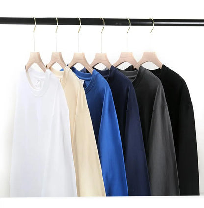 DIY Custom LOGO 260GSM 100% Cotton Heavy Weight Oversized Men T-shirt Long sleeves Pure Color For Winter Autumn Streetwear Tops