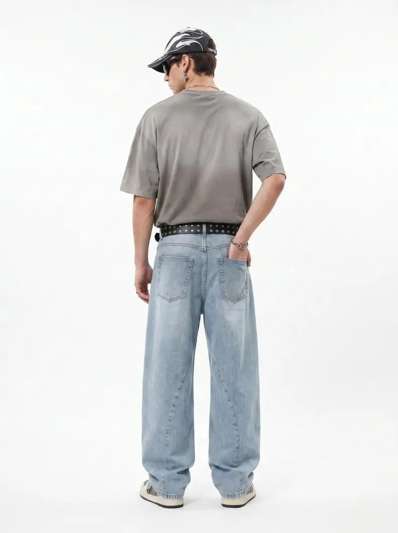 Custom LOGO men's 2026 denim scimitar pants cotton autumn new American retro washed old casual couple trousers