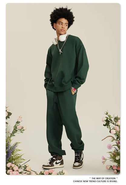 Custom LOGO men's and women's spring autumn and winter new American 440G heavy terry loose pullover crew neck sweater