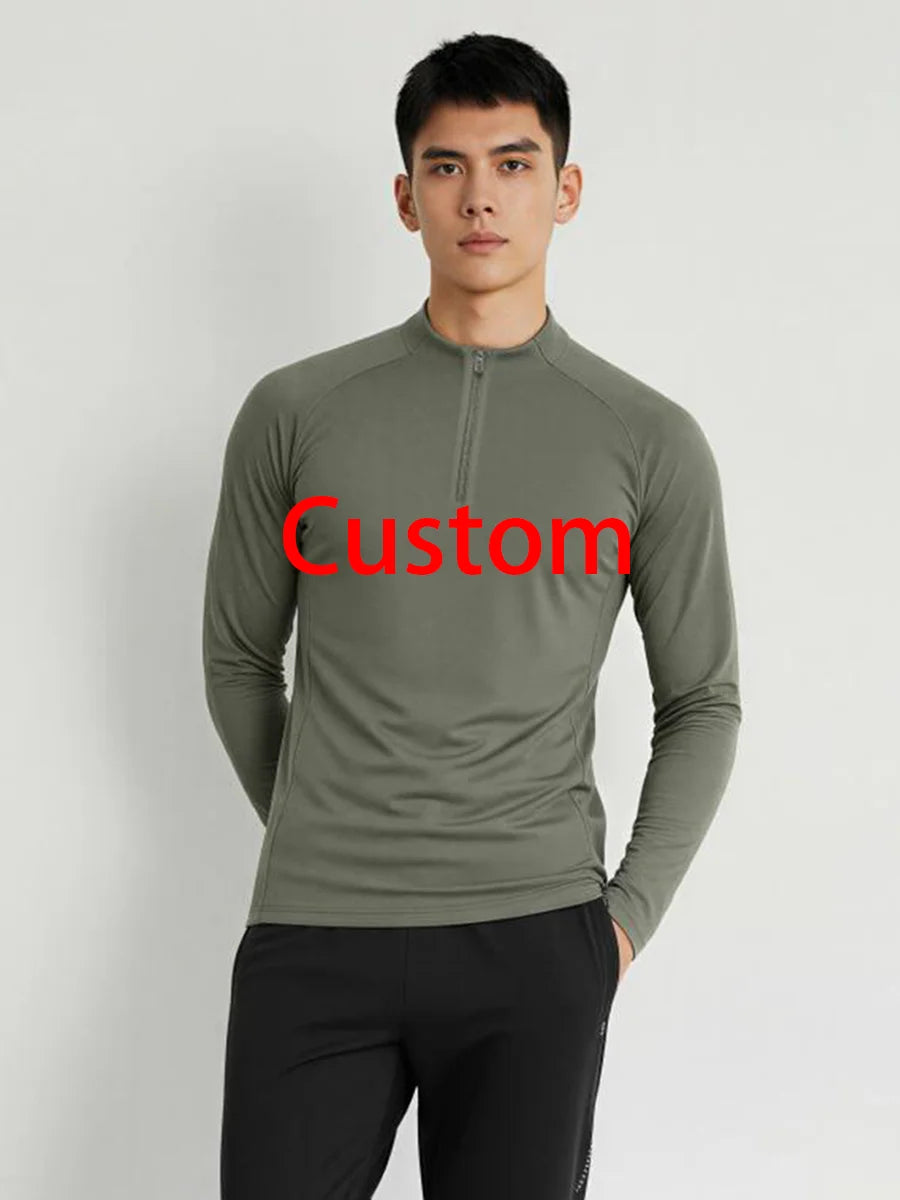 #9907-XIYU Custom LOGO Fitness Compression Sport Gym Running Exercise Elastic Long Sleeves half zip High neck Tops men T-shirt