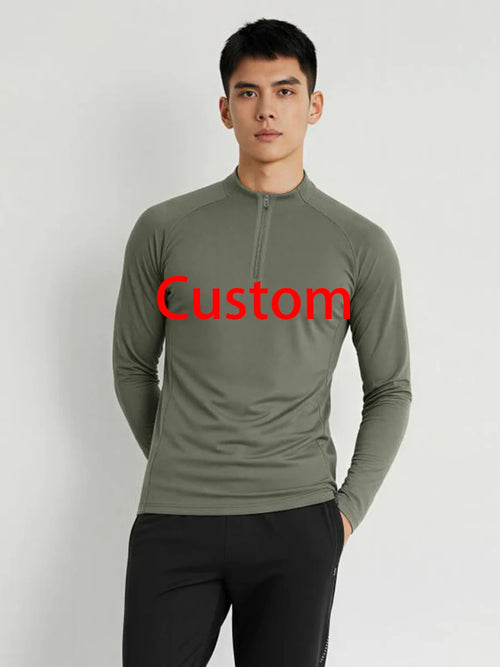 #9907-XIYU Custom LOGO Fitness Compression Sport Gym Running Exercise Elastic Long Sleeves half zip High neck Tops men T-shirt