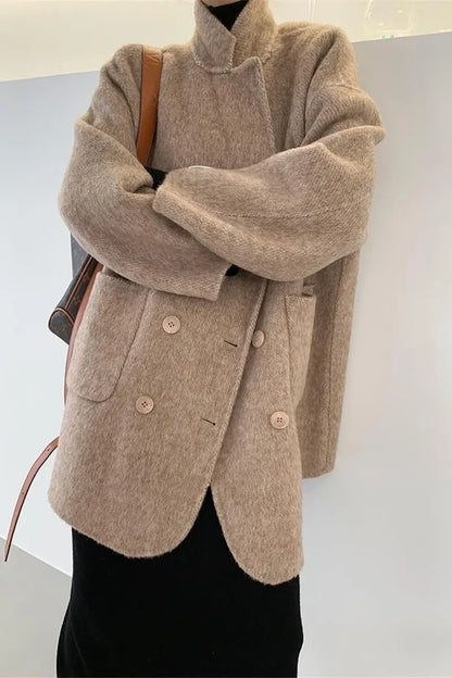 2023 Autumn Short Double Sided Wool Coat Women's Loose Korean Woolen Suit Coats for Women Clothing Female New in Outwear Spring