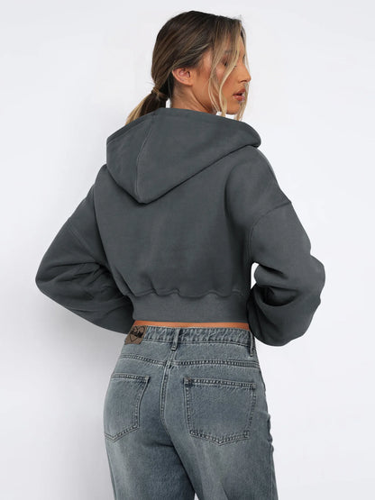 Custom LOGO women's short European and American style fashion street long-sleeved autumn and winter loose hooded sweater