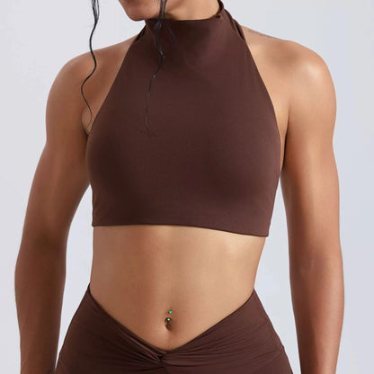 Halter Top Gym Vest Woman Backless Tank Tops Push Up Sport Bras Running Vest Workout Underwear With Chest Cushion Top Activewear